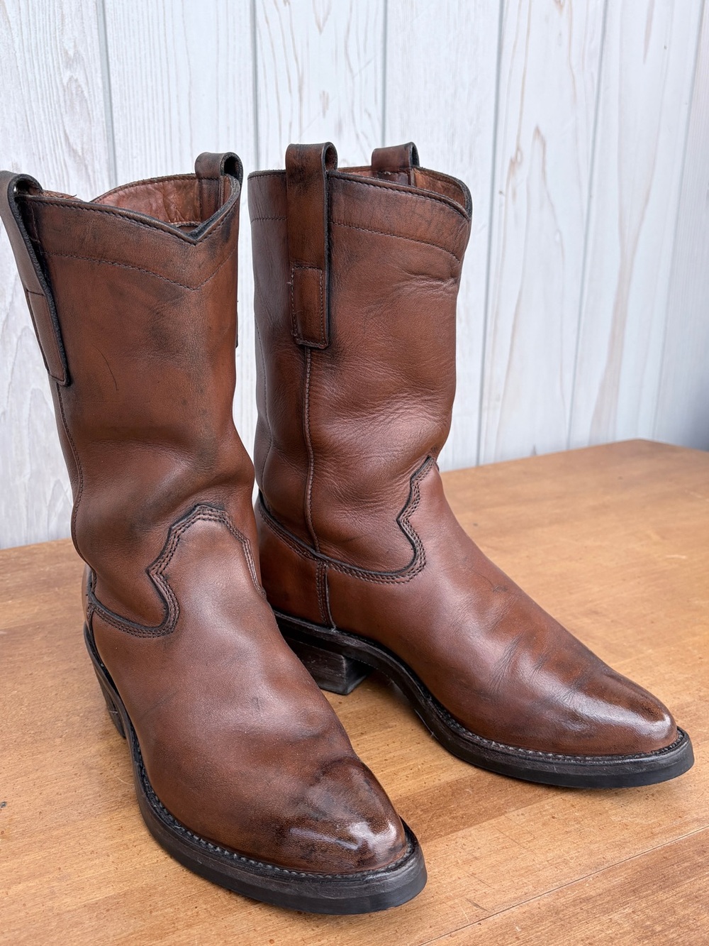 Vintage Viberg Brown Leather Western Pull-On Cowboy Boots